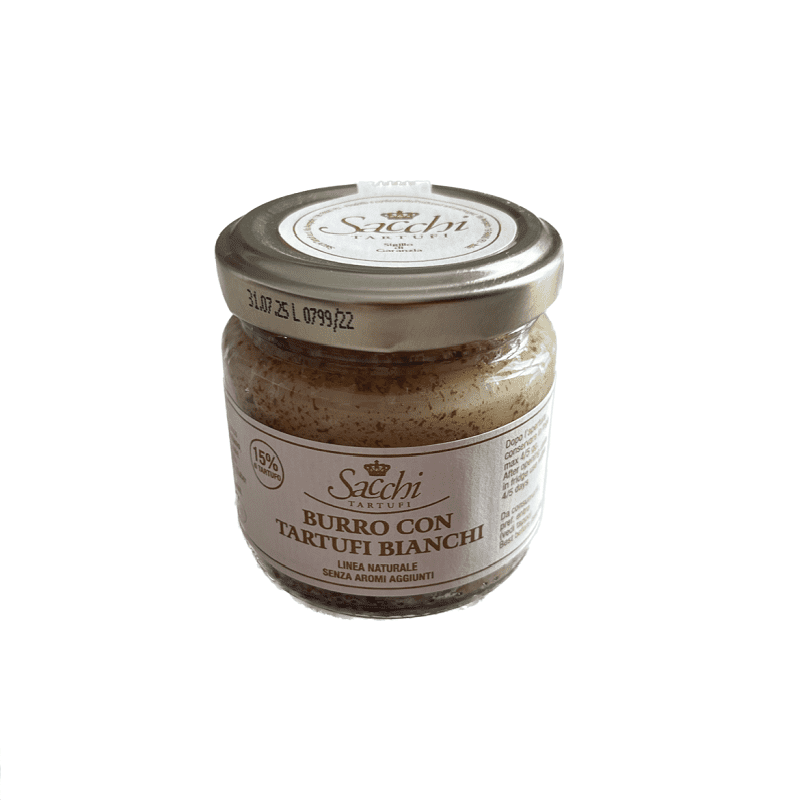 Sacchi Tartufi Hľuzovkové maslo s kúskami bielej hľuzovky 15 %, 80 g